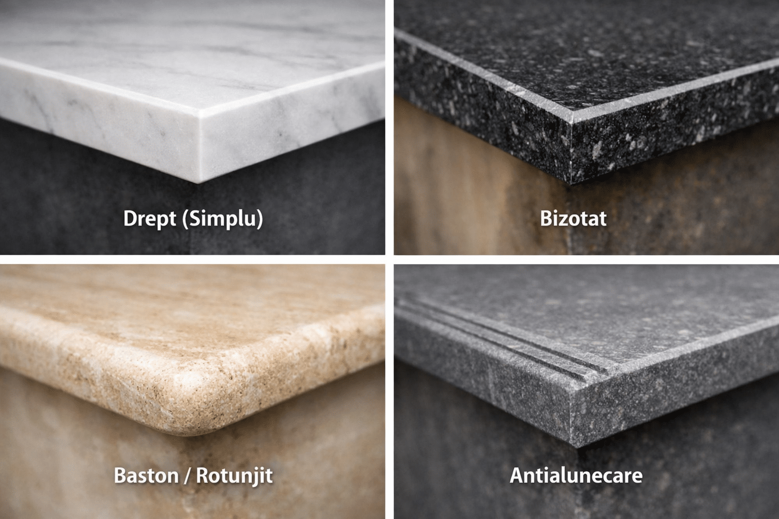 Debitare la comandă marmură, granit, cuart și travertin 8 - Like Stone Iasi Finisaje disponibile pentru cant marmură, granit, cuart și travertin